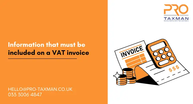 Information that must be included on a VAT invoice